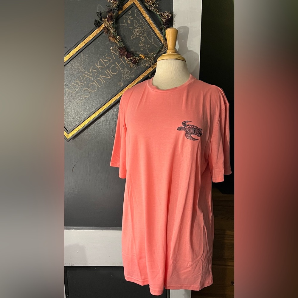 Coral color sea turtle t-shirt (inventory tub#1).